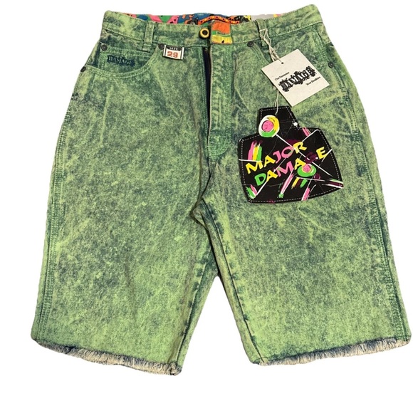 Green Acid Wash Jean Shorts